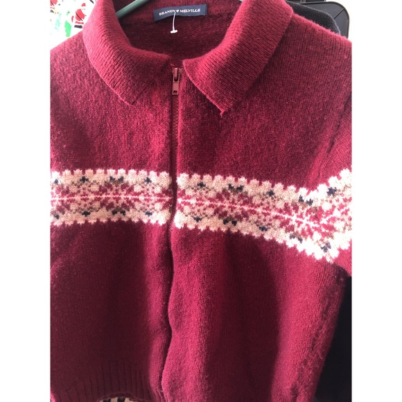Brandy Melville Paola Burgundy Fair Isle Zip Up Collar Sweater wool nordic OSFA - Picture 4 of 9